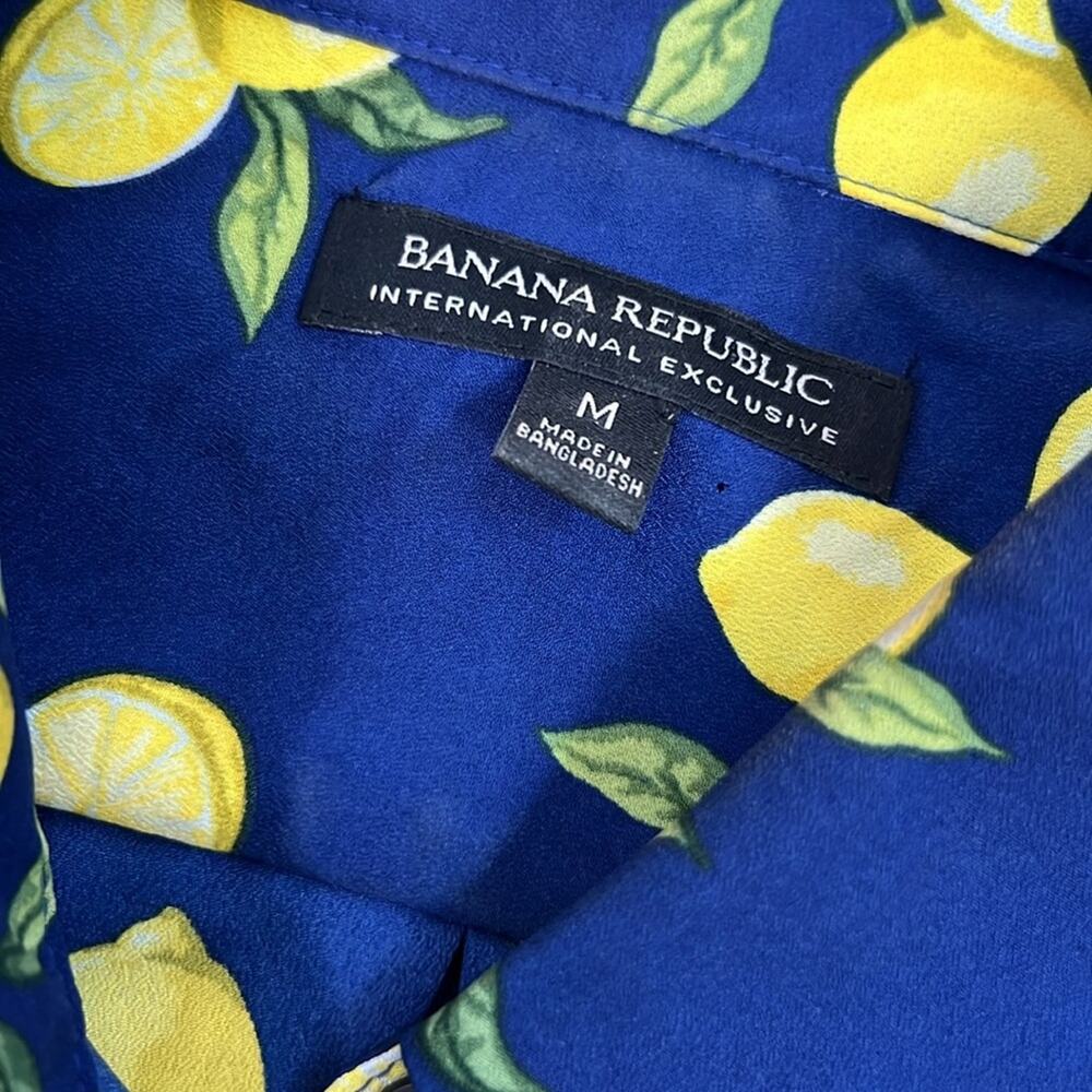 Banana Republic women’s top blouse Blue Lemon Print long sleeve size medium - Picture 5 of 7